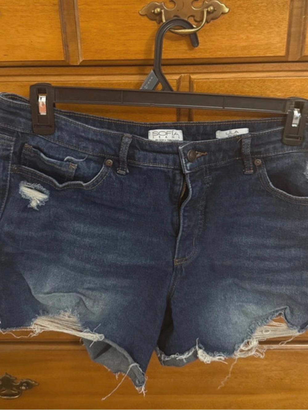 sofia by sofia vergara Dark Blue Distressed Denim Shorts